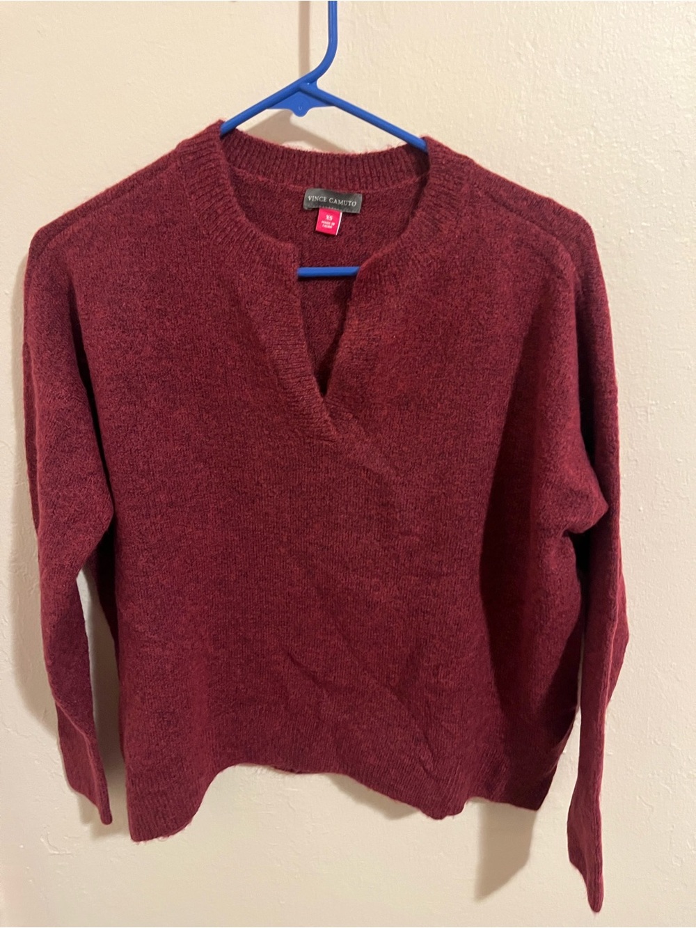 Vince Camuto Burgundy V-Notch Knit Sweater